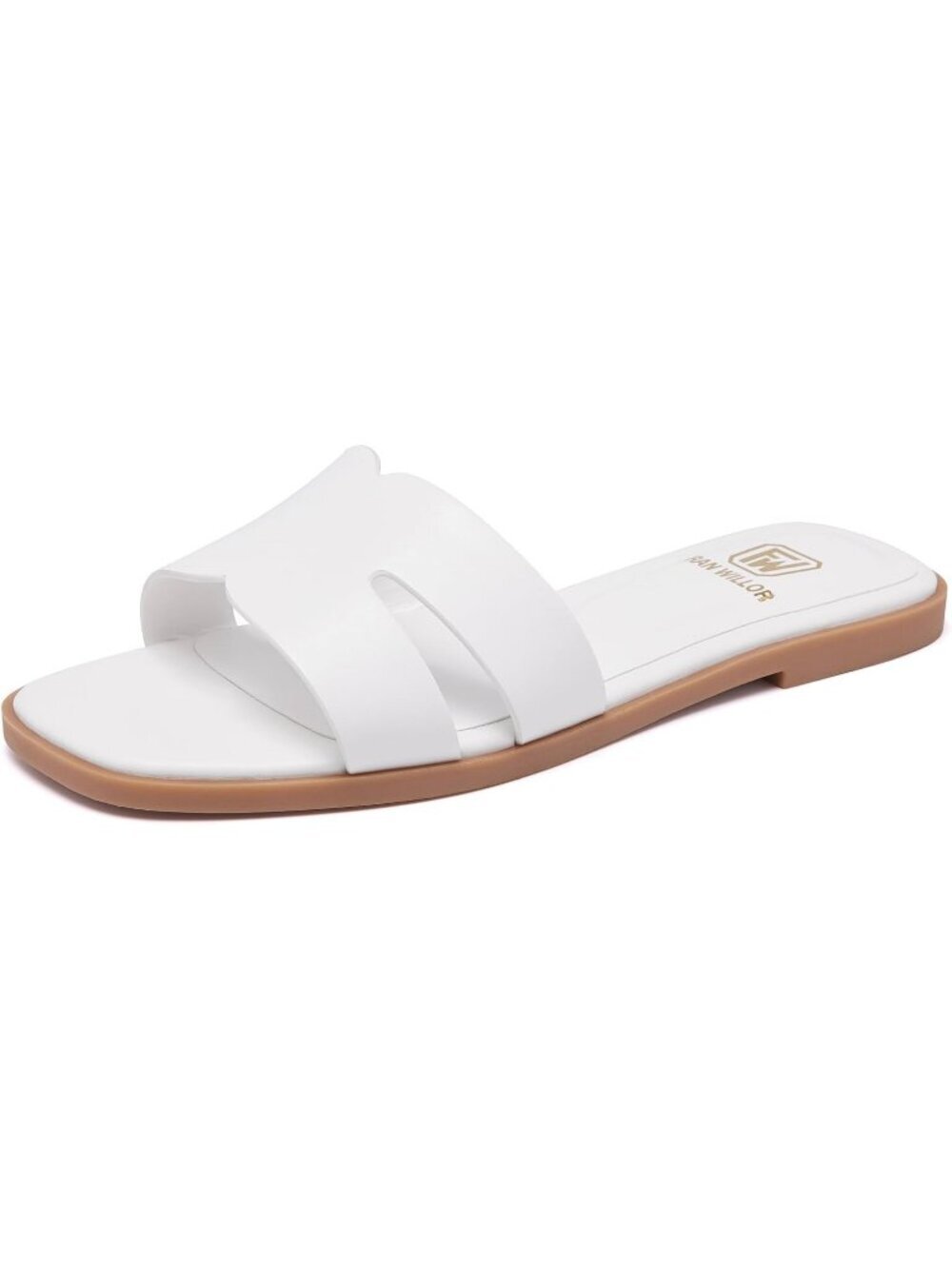 Women's White Flat Comfortable Slide Fashion Square Open Toe Slip Beach Sandal